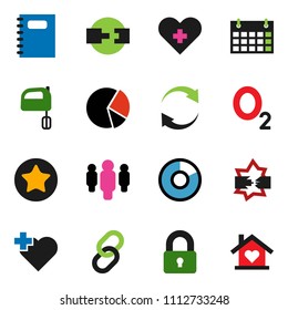 solid vector ixon set - mixer vector, copybook, pie graph, man, calendar, heart cross, oxygen, link, favorites, disconnection, refresh, connection, lock, love home