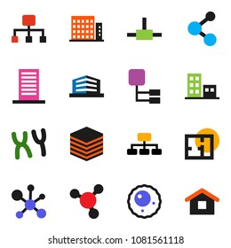 solid vector ixon set - molecule vector, hierarchy, chromosomes, ovule, connect, big data, plan, apartments, office building, home