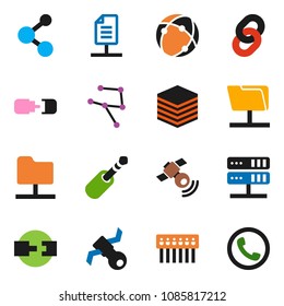 solid vector ixon set - molecule vector, satellite, satellitie, jack, connection, network, folder, server, big data, hub, chain, document, phone