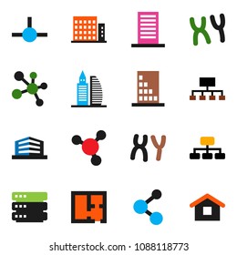 solid vector ixon set - molecule vector, hierarchy, chromosomes, connect, big data, plan, apartments, office building, home