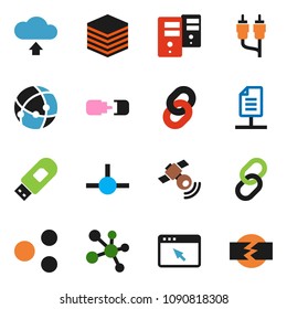 solid vector ixon set - molecule vector, satellitie, link, rca, connect, connection, big data, server, browser, usb modem, share, cloud upload, chain, network document, disconnection