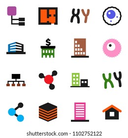 solid vector ixon set - molecule vector, bank building, hierarchy, chromosomes, ovule, big data, plan, apartments, office, home