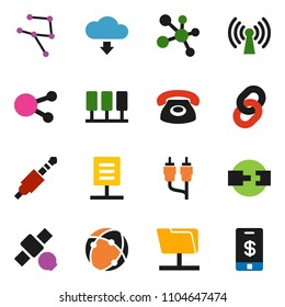 solid vector ixon set - molecule vector, satellite, social media, rca, jack, connection, network, server, folder, cloud download, chain, document, wireless, phone, tap pay