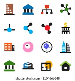 solid vector ixon set - molecule vector, bank, building, ovule, connect, hierarchy, plan, apartments, office, home