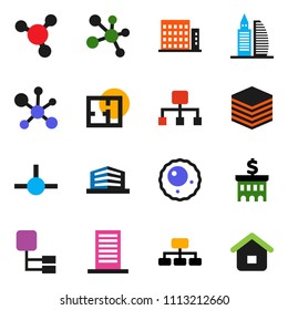solid vector ixon set - molecule vector, bank building, hierarchy, ovule, connect, big data, plan, apartments, office, home