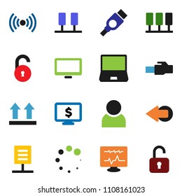 solid vector ixon set - monitor dollar vector, top sign, notebook pc, hdmi, diagnostic, server, lan connector, arrow, loading, network document, unlock, user, wireless