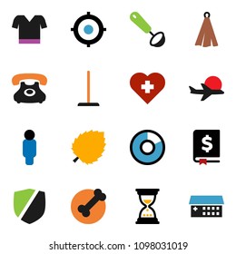 solid vector ixon set - mop vector, towel, ladle, leaf, pie graph, annual report, target, man, sand clock, t shirt, heart cross, bone, plane, phone, protected, hospital building