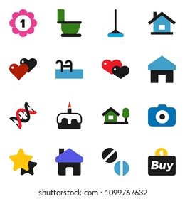 solid vector ixon set - mop vector, toilet, cake, medal, camera, heart, dna, pills, home, house, chalet, pool, star, buy