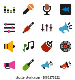 solid vector ixon set - music vector, disk, microphone, speaker, loudspeaker, settings, equalizer, backward button, rca, jack