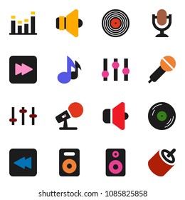 solid vector ixon set - music vector, disk, microphone, speaker, settings, equalizer, forward button, backward, rca