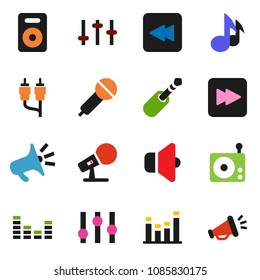 solid vector ixon set - music vector, microphone, radio, speaker, settings, equalizer, forward button, backward, rca, jack, loudspeaker