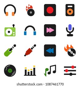 solid vector ixon set - music vector, disk, hit, radio, equalizer, microphone, headphones, speaker, forward button, backward, rec, jack