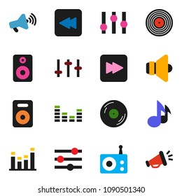 solid vector ixon set - music vector, disk, radio, speaker, loudspeaker, settings, equalizer, forward button, backward