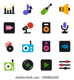 solid vector ixon set - music vector, disk, hit, microphone, radio, speaker, equalizer, play button, forward, backward, jack