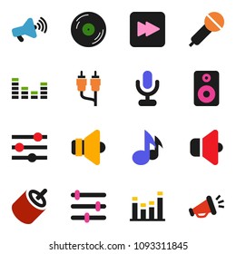 solid vector ixon set - music vector, disk, microphone, speaker, loudspeaker, equalizer, forward button, rca