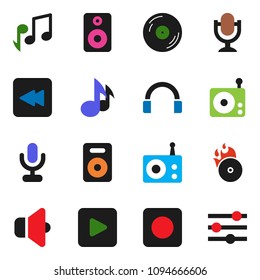 solid vector ixon set - music vector, disk, hit, radio, speaker, microphone, headphones, play button, backward, rec, equalizer