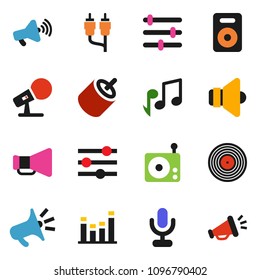 solid vector ixon set - music vector, disk, microphone, radio, speaker, loudspeaker, equalizer, rca