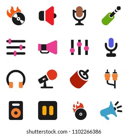 solid vector ixon set - music hit vector, microphone, speaker, loudspeaker, settings, headphones, pause button, rca, jack, equalizer