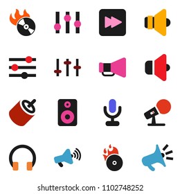 solid vector ixon set - music hit vector, microphone, speaker, loudspeaker, settings, headphones, forward button, rca, equalizer