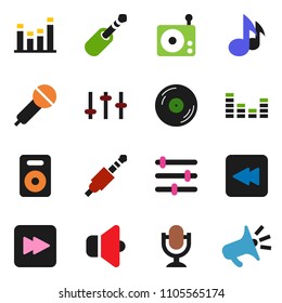 solid vector ixon set - music vector, disk, microphone, radio, speaker, settings, equalizer, forward button, backward, jack, loudspeaker
