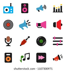 solid vector ixon set - music vector, disk, radio, speaker, loudspeaker, equalizer, microphone, forward button, jack