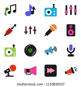 solid vector ixon set - music vector, disk, microphone, radio, loudspeaker, settings, speaker, forward button, jack