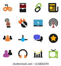 solid vector ixon set - music hit vector, antenna, newspaper, gamepad, equalizer, touchscreen, dialog, headphones, notebook pc, link, group, favorites, connect, tv