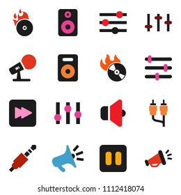 solid vector ixon set - music hit vector, microphone, speaker, settings, pause button, forward, rca, jack, equalizer, loudspeaker