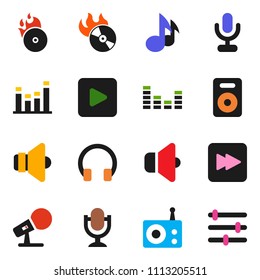 solid vector ixon set - music vector, hit, microphone, radio, speaker, equalizer, headphones, play button, forward