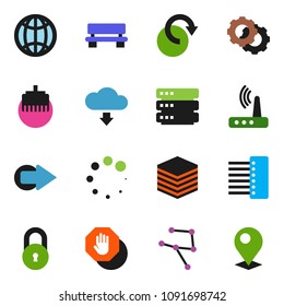 solid vector ixon set - network vector, big data, gear, hub, router, lan connector, bench, arrow, redo, cloud download, loading, globe, lock, stop, pin