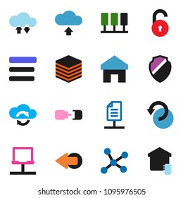 solid vector ixon set - network vector, server, notebook, cloud exchange, big data, menu, shield, home, arrow, undo, upload, connection, document, unlock, smart