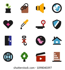 solid vector ixon set - no hook vector, big scales, cinema clap, speaker, heart cross, pregnancy, dropper, shield, globe, attachment, house, fruit tree, fridge, flower in pot, building