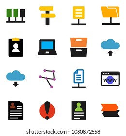 solid vector ixon set - notebook pc vector, archive, personal information, attention, network, server, folder, browser, cloud upload, download, document, signpost