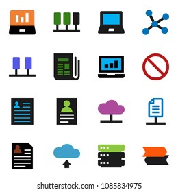 solid vector ixon set - notebook pc vector, personal information, laptop graph, prohibition sign, newspaper, network, server, cloud, big data, upload, document, signpost