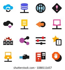 solid vector ixon set - notebook network vector, server, cloud shield, exchange, equalizer, firewall, lan connector, share, favorites, arrow, globe, document, attention sign, stop