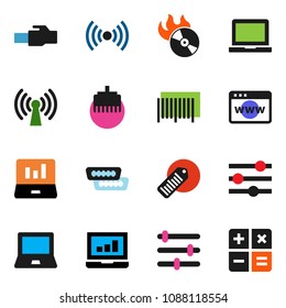 solid vector ixon set - notebook pc vector, laptop graph, barcode, music hit, hdmi, browser, equalizer, lan connector, wireless, calculator