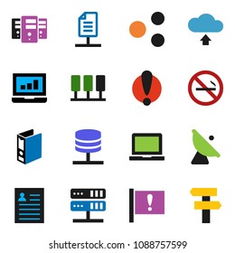 solid vector ixon set - notebook pc vector, personal information, laptop graph, binder, no smoking, attention, satellite antenna, server, network, share, cloud upload, document, signpost