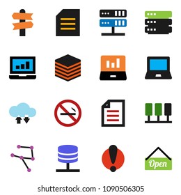 solid vector ixon set - notebook pc vector, document, laptop graph, no smoking, signpost, attention, network, server, cloud exchange, big data, open