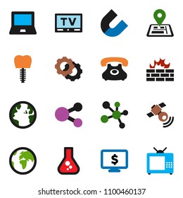 solid vector ixon set - notebook pc vector, magnet, flask, monitor dollar, molecule, navigator, earth, phone, satellitie, tv, tooth implant, gear, firewall, share