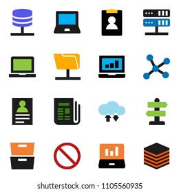 solid vector ixon set - notebook pc vector, archive, personal information, laptop graph, prohibition sign, signpost, newspaper, network, folder, server, cloud exchange, big data