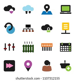 solid vector ixon set - notebook pc vector, hierarchy, calendar, map pin, support, settings, forward button, cloud shield, lock, exchange, hub, undo, network document, heating, basket