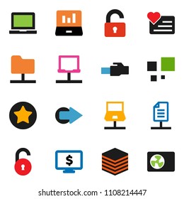 solid vector ixon set - notebook pc vector, laptop graph, monitor dollar, heart, favorites, network, folder, big data, lan connector, arrow, loading, document, unlock, ari condition