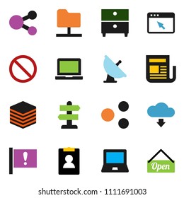 solid vector ixon set - notebook pc vector, archive, personal information, prohibition sign, signpost, attention, satellite antenna, newspaper, network folder, big data, browser, share, open