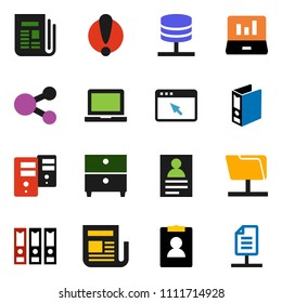 solid vector ixon set - notebook pc vector, archive, personal information, laptop graph, binder, attention, newspaper, network folder, server, browser, share, document