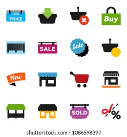 solid vector ixon set - office vector, sale signboard, sold, low price, new, market, store, buy, barcode, basket, cart, coupon