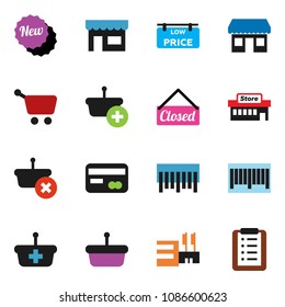 solid vector ixon set - office vector, barcode, low price signboard, credit card, new, closed, store, mall, basket, cart, shopping list