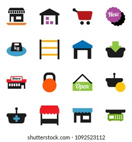 solid vector ixon set - office vector, warehouse, weight, shelving, new, open, market, store, mall, basket, cart, scales