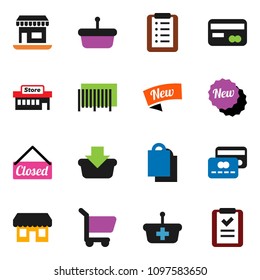 solid vector ixon set - office vector, credit card, new, closed, shopping bag, store, mall, barcode, basket, cart, list