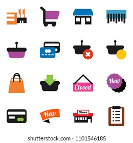 solid vector ixon set - office vector, barcode, credit card, new, closed, shopping bag, mall, basket, cart, list