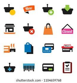 solid vector ixon set - office vector, barcode, credit card, new, closed, shopping bag, mall, basket, list